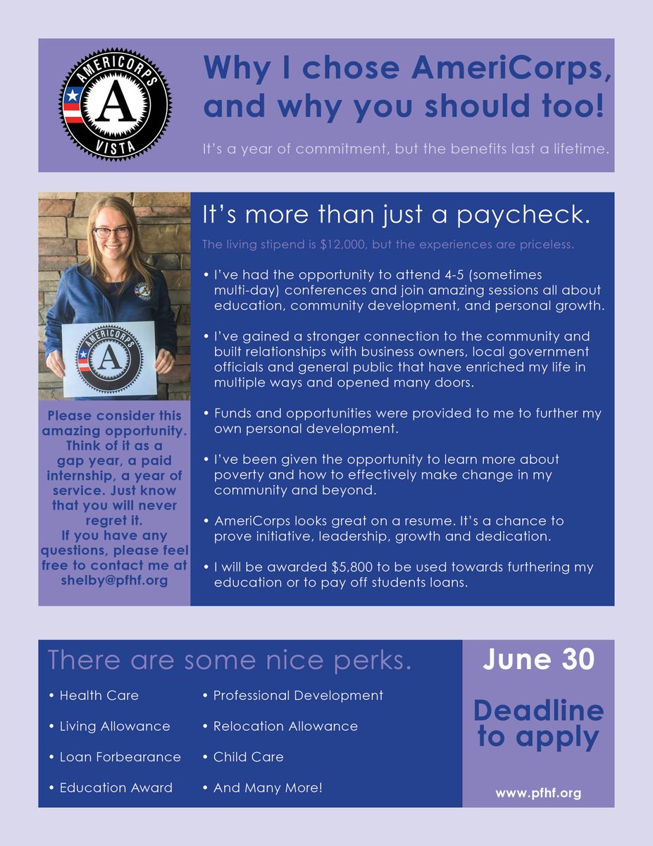 howimakechange's tweet photo. Looking for a great opportunity? You could be our @AmeriCorpsVISTA ! Meet @smsoberalski and hear about her experiences! #AmeriCorpsWorks https://t.co/iEMYctihOW