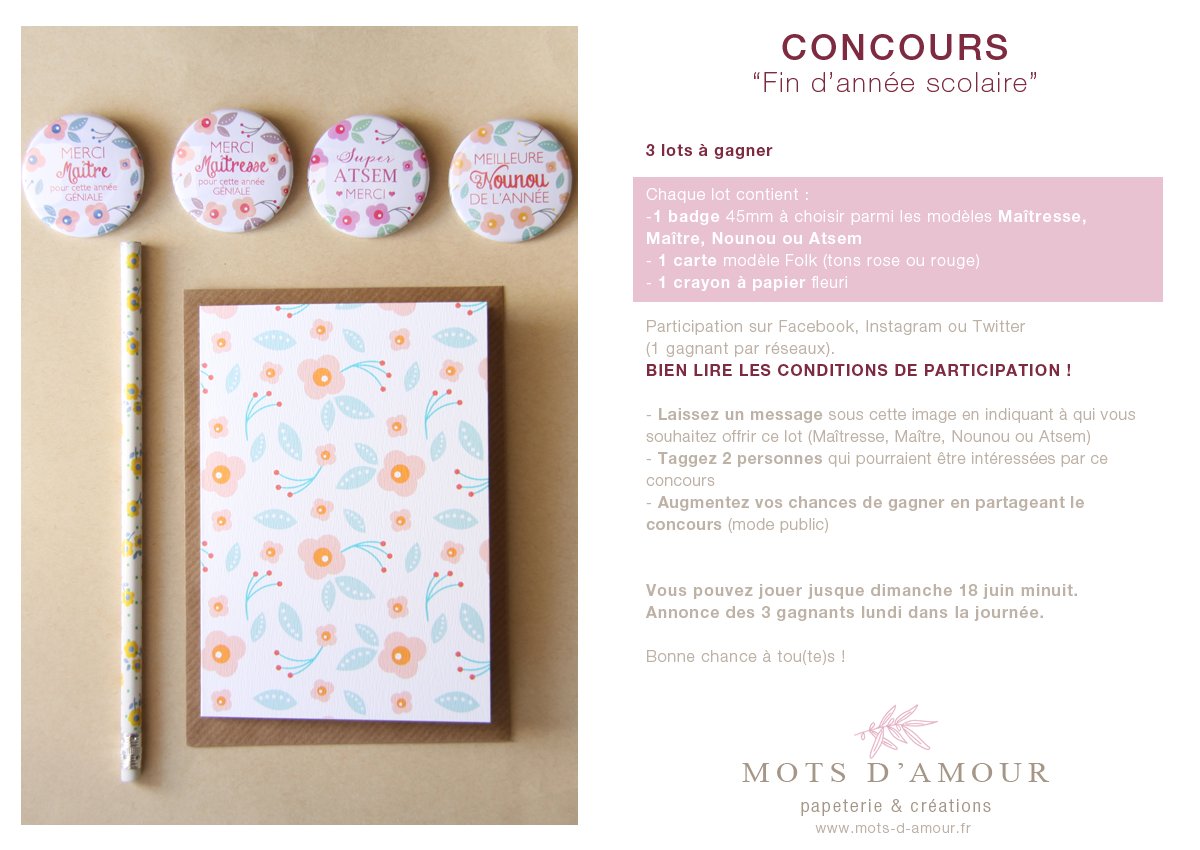 Concours Fin d'année scolaire ! 3 lots à gagner, conditions de participation sur l'image. #concours #scolaire #cadeau #maîtresse #nounou