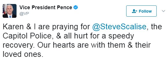 FoxNews's tweet photo. .@VP Pence tweets prayers for @SteveScalise and all hurt in shooting https://t.co/XLvvrSpVw6 https://t.co/l6WSUBvPhC