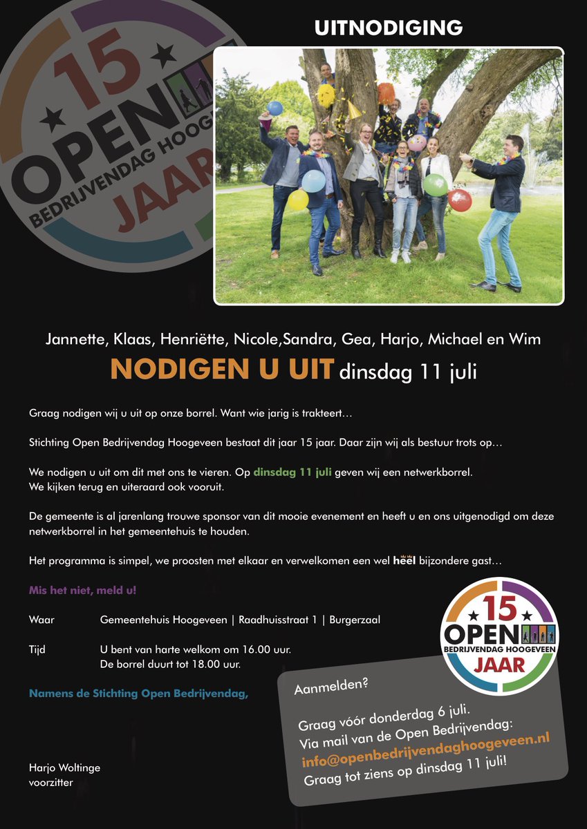 We nodigen u uit! Aanmelden kan via info@openbedrijvendaghoogeveen.nl