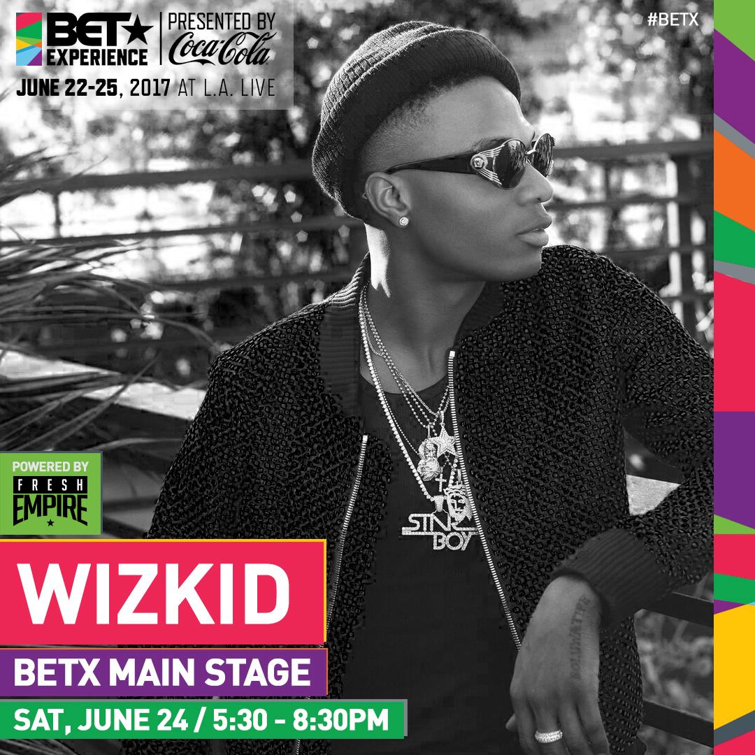 BET's tweet photo. Afrobeats is making it way to #BETX! 🙌🏾 Catch @wizkidayo LIVE at the BETX Main Stage powered by @freshempire on Sat 6/24! https://t.co/za8UMJnqwZ