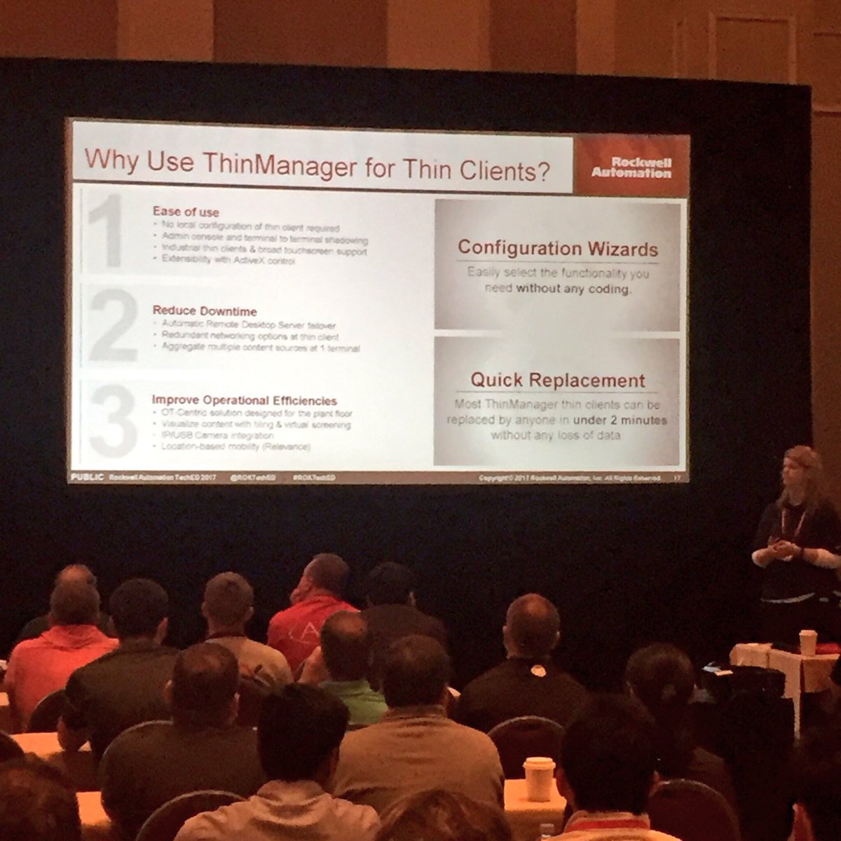 ROKLiveEvent's tweet photo. .@sharonbilli says there's only a few reasons to use @ThinManager 😉. Take a look for yourself! #ROKTechED https://t.co/UQbuZUR8P7 https://t.co/Yigl7XbvpZ