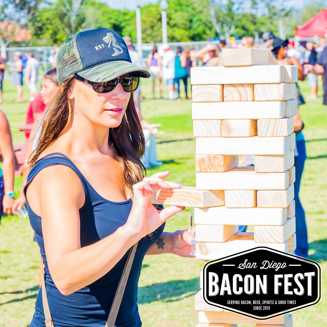 Do you even Jenga bro? If you do, bring your A game.

SanDiegoBaconFest.com Samples of food, beer &amp; spirits. All included w/ your ticket.