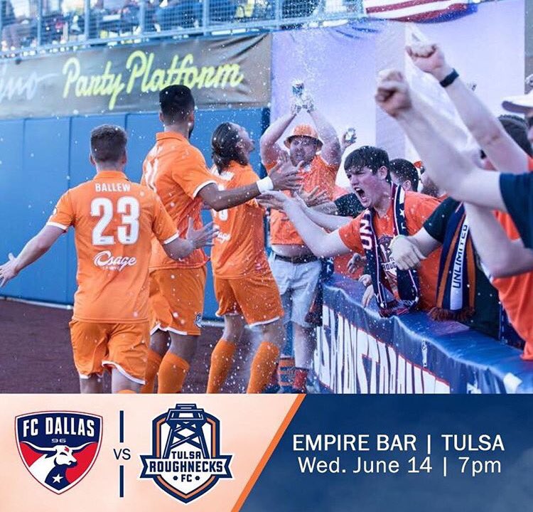 EmpireBarTulsa's tweet photo. If you aren't going to Dallas head to Empire tonight for FC Dallas VS Tulsa Roughnecks 7:00 #WeMessWithTexas #Tulsa #OpenCup2017 https://t.co/e9gekvtMmv