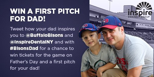 BuffaloBisons's tweet photo. Tell us how your dad inspires you for a chance to win 6 tix next to the Bisons dugout on Father's Day! #BisonsDad https://t.co/ZDzn4HDOZk https://t.co/bO51ZtMmYS