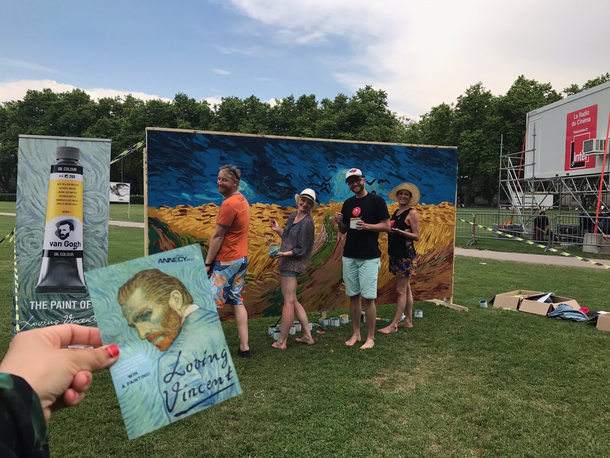 #lovingvincent wall animation in park by lake at #Annecy2017