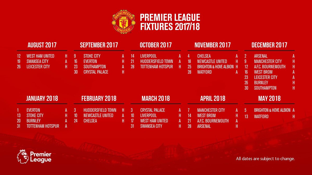 Manchester United On Twitter Calendario Completo De La Premierleague 2017 18 Mufc calendario manchester