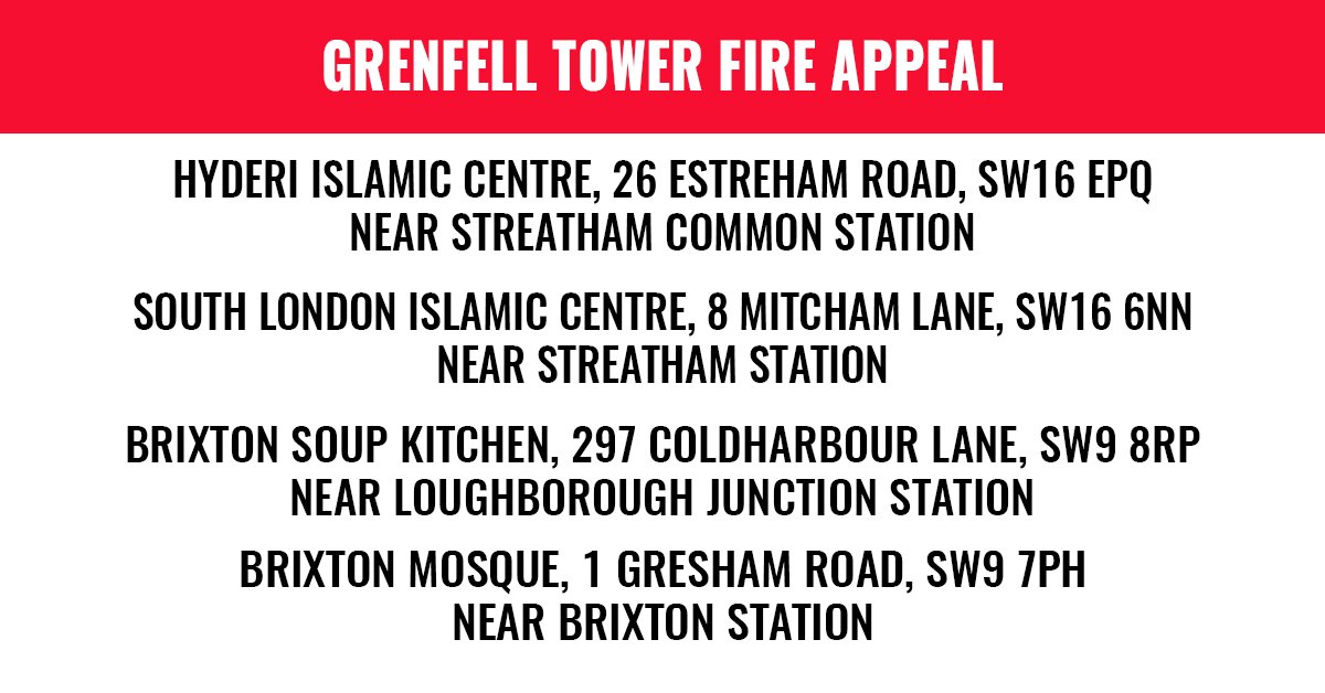 ChukaUmunna's tweet image. SHARE: After the Grenfell Fire, four sites in Streatham are taking donations for the people directly affected. The addresses are below: