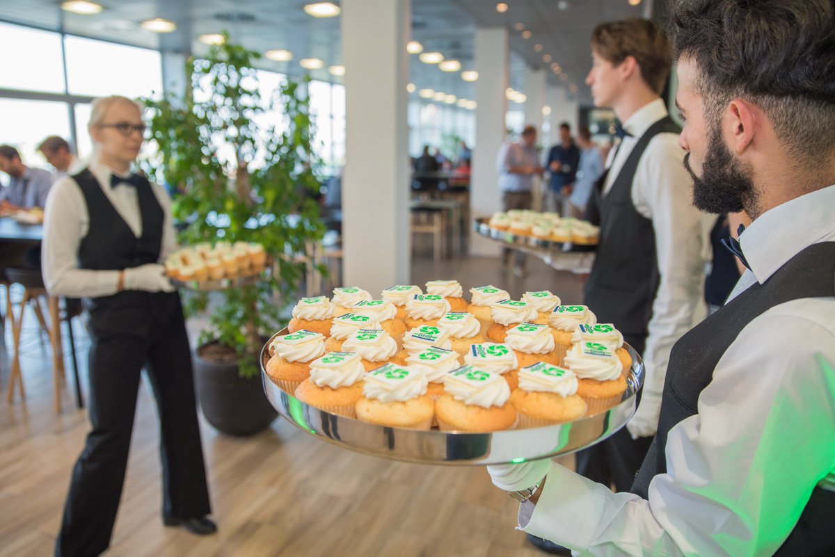 Real-life butlers introducing our workplace assistant #Spencer to our friends <a href="/DEMEgroup/">DEME Group</a>.  
#startup #Spencer #launch #release #DEME