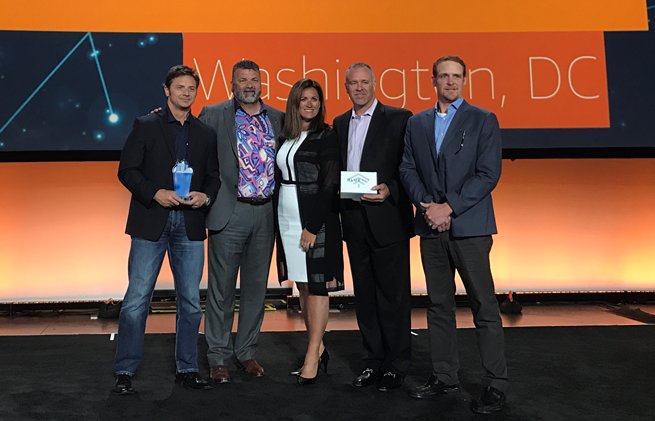 Blue_Spurs's tweet photo. Blue Spurs CEO Mike LeBlanc with @Cyber_NB's Al DIllon accepting our 2017 City on a Cloud Innovation Challenge award #AWSPSSummit https://t.co/Pimhy4YFMi