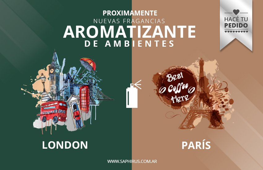 Próximamente nuevas #Fragancias: London y París!!!
 Disponible en #Aerosoles
 Realiza hoy tu pedido!
 saphirus.com.ar