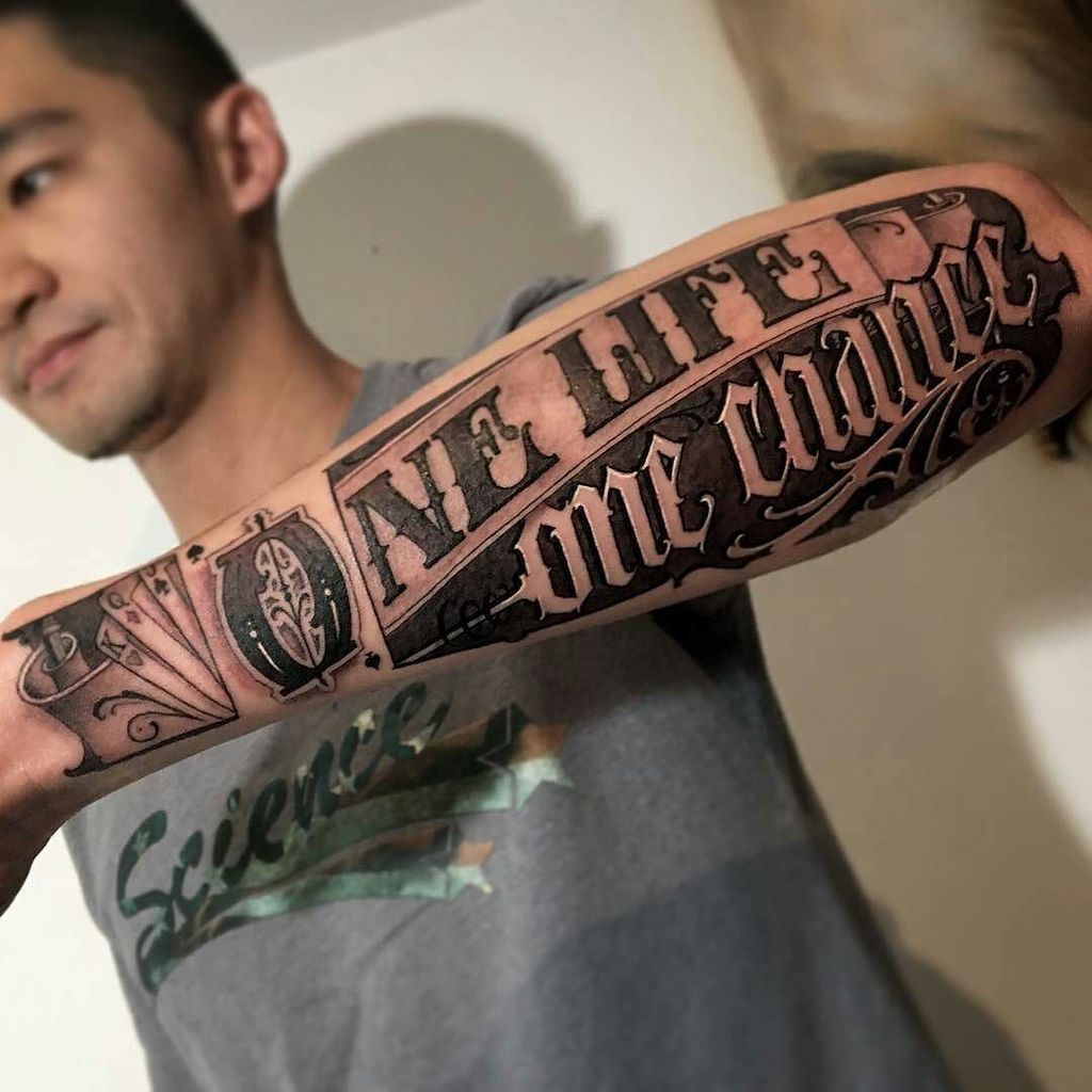 BrewtaniusInk's tweet photo. One life. Once chance by @samtaylortattoos

#script #hollowedvictorian #scripttattoo #scripttattoos #tbt #letterin… https://t.co/FLaKN2tB3D https://t.co/9Cmp7pNoxU
