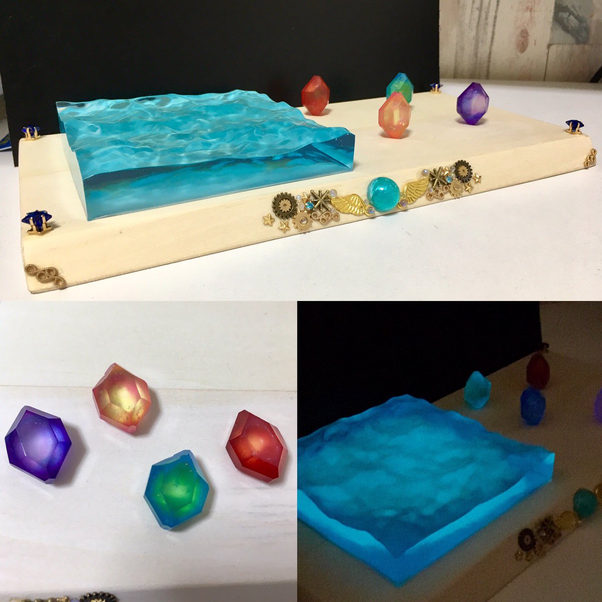 O Xrhsths Mari Melgem 魔女工房bitty Sto Twitter 初の大型作品 旅の記憶 完成 切り取られた光る海や 自立する宝石通貨など魔法を盛り盛りで冒険者向け 海と宝石通貨は可動で好きにレイアウト可 鍵 アクセサリー 天然石 メガネなどの小物類の 置き場所になる