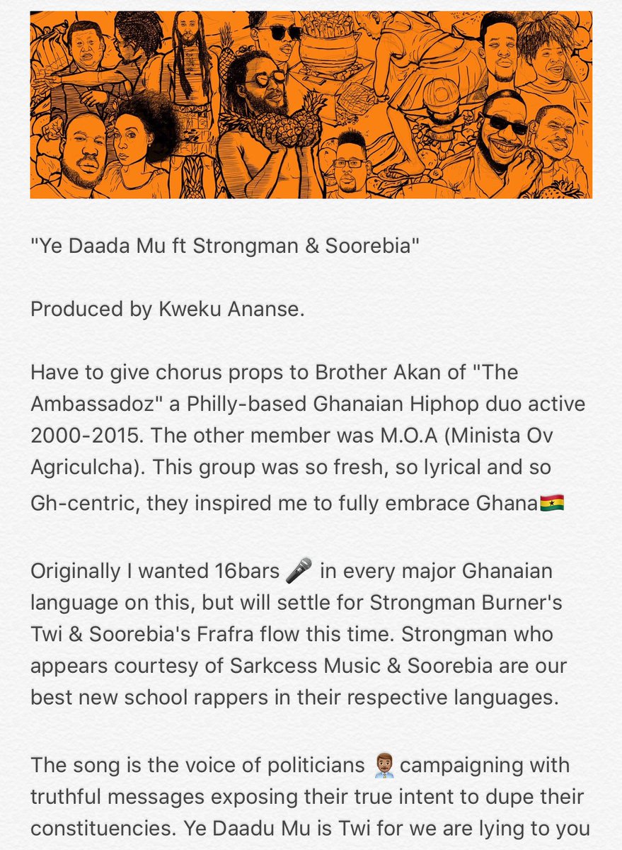 wanlov's tweet photo. Trk 16 "Ye Daada Mu @StrongmanBurner & @SoorebiaGh " is about political truths #OrangeCard #FruitopianRaps ๐๐ค
https://t.co/xAGIvqA2D8 https://t.co/Wz1xJCbWTR