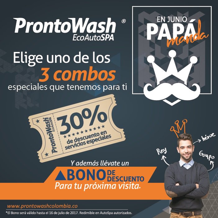 ElRetiroBogota's tweet photo. Durante el mes de junio Papá Manda. Encuentra en #ProntoWash combos con descuentos especiales y regalos para él.
#ActitudElRetiro https://t.co/5NBKsqwnXt
