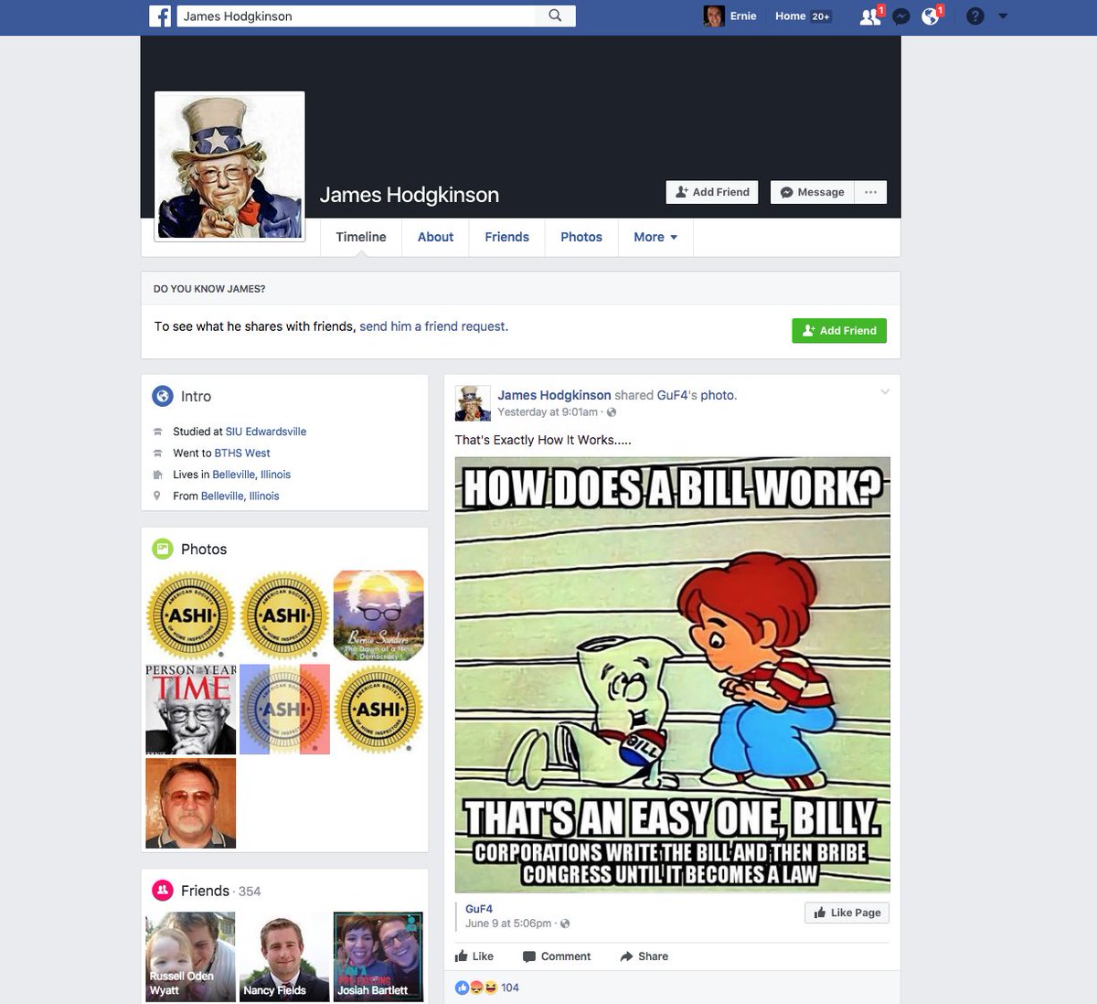 James Hodgkinson Facebook page already scrubbed