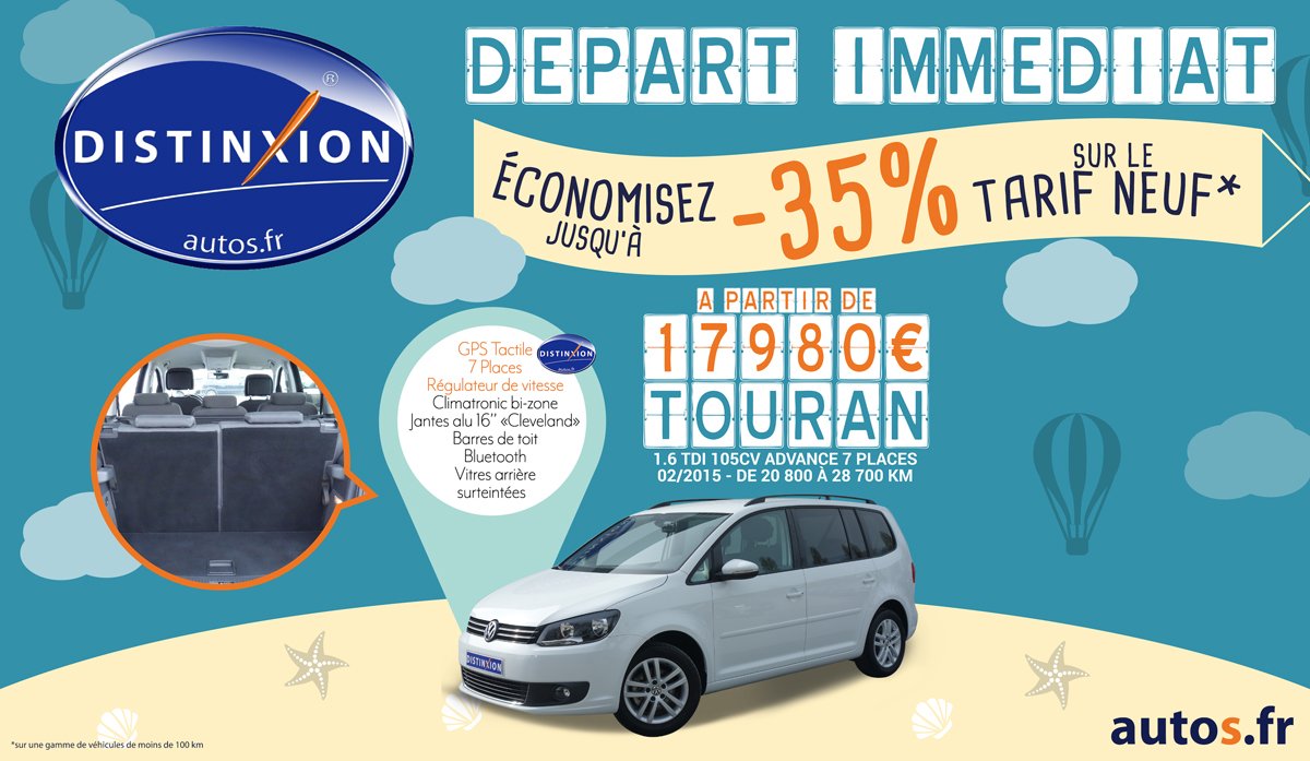 DistinxionAutos's tweet image. &amp;gt;DÉPART IMMÉDIAT&amp;lt;☀
C'est LE véhicule parfait pour partir en #vacances en famille !
Retrouvez tous nos #TOURAN ici :  goo.gl/3VohZ3