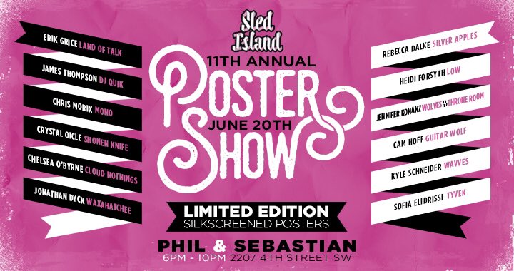 Grab a sexy, limited edition, silkscreened poster <a href="/philandseb/">Phil & Sebastian</a>! Insane talents featured this year at #SledIsland. #yycmusic #yegdesign #yyc
