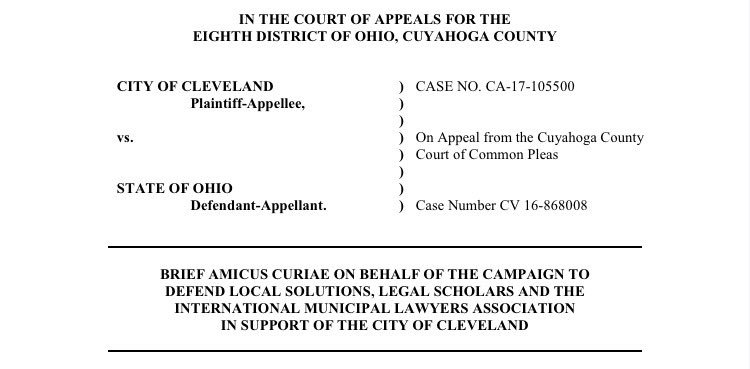 DefendLocal's tweet image. With @imlalegal, we've filed amicus brief in @CityofCleveland case against @JohnKasich &amp;amp; #OHleg overreach on Fannie Lewis Law. #DefendLocal