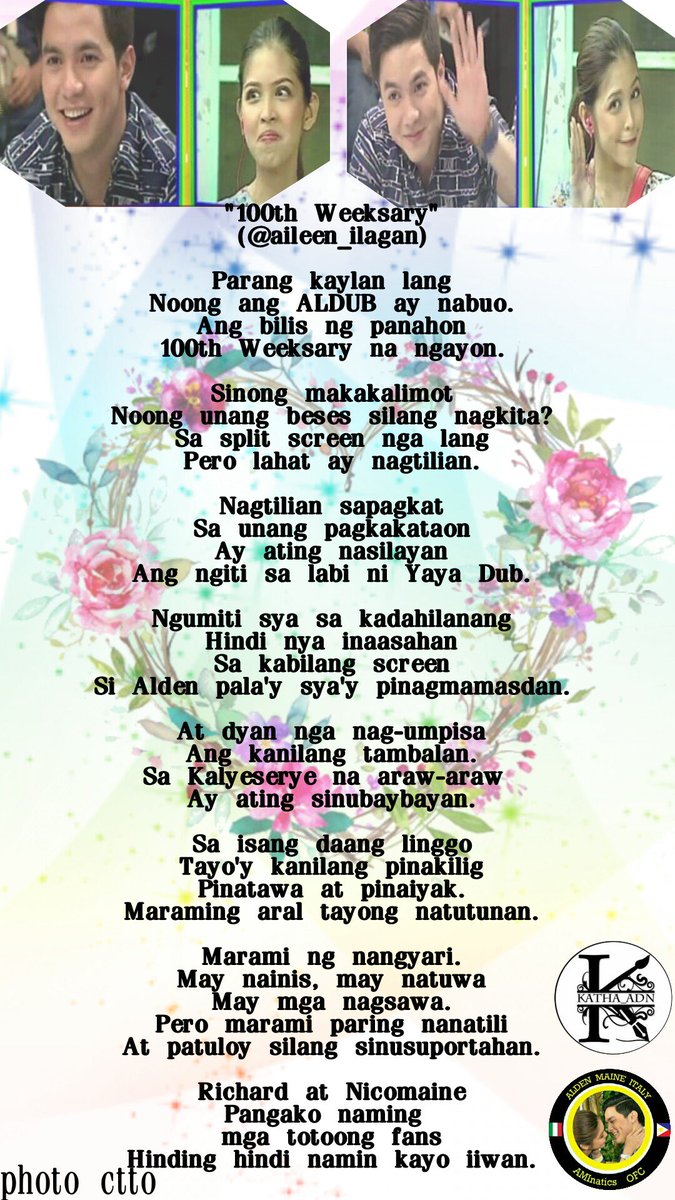 @easysey15 @PIADBRAT <a href="/Avi1jen/">Jenifer Cunanan</a> @mclarck16 <a href="/cobiekyle15/">𝑲𝒀𝑳𝑬 ⁷🫰</a> <a href="/kauwri06/">KAYE💜 SUPER BLESSED</a> @HusayAldub @Hugotera_0608 @2SCAR_lettSG @pyusjafeynk @KATHA_ADN <a href="/OMG25_MASS/">MAICHARD GBL MA USA</a> <a href="/ofctrendsetter/">TEAM OAT ᴬᴰᴺ</a> <a href="/MaidenGraffix/">MAIDEN GRAFFIX SUPPORTS ALDUB</a> @OFCALDubKoTo <a href="/ALDUBHashtagSQ/">ADN HASHTAG SQUAD</a> <a href="/TropALDUB/">TROPANG ALDUB ᴬᴰᴺ</a> <a href="/AlDubBigBoyz/">AlDubForTheBigBoyzᴬᴰᴺ</a> <a href="/AlDubBigGirlz/">AlDubForTheBigGirlz™ᴬᴰᴺ</a> <a href="/ALDUBVISAYAS/">ALDUB TEAM VISAYAS</a> <a href="/angelz_spicez/">Spice Gurlz 🌺💋</a> <a href="/TropALDUBSG/">💚TROPANG ALDUB SG💚</a> <a href="/ofcnewscaster/">ADN NEWS DAILYᴬᴰᴺ👙</a> <a href="/AMInaticsOFC/">AMInatics OFC ᴬᴰᴺ</a> @BiveMarivic @Avi40Andy @Alex_znarf099 <a href="/M00z3_19/">🚬 m00z3 🚬</a> <a href="/WhilczelCanlas/">Whilczel Canlas</a> @joeito66 @lenm_ms @DJGraphicsArts @JonhDelacruz <a href="/AIFam16/">Ang SALTIK Infinity</a> @Avi34Ryan @GaMaoyKo @sniper0729 <a href="/irmaroxas3/">HAPPY LIFE😂HAPPY HEART💞</a> <a href="/lovers_feelings/">ALDUB QUOTES</a> @sakurakharel <a href="/AldubAbeth/">Follower of Crist Jesus</a> <a href="/viaaramil/">AMInatics_sylvia🇮🇹</a> <a href="/aldubmaiden/">AlDub❤️MaiDen Org ᴬᴰᴺ</a> <a href="/lallavillamil61/">LALLA Villamil</a> <a href="/SumaSarabeGirls/">SumaSarabeGirls</a> "100th Weeksary" 😄
#ALDUB100thWeeksary