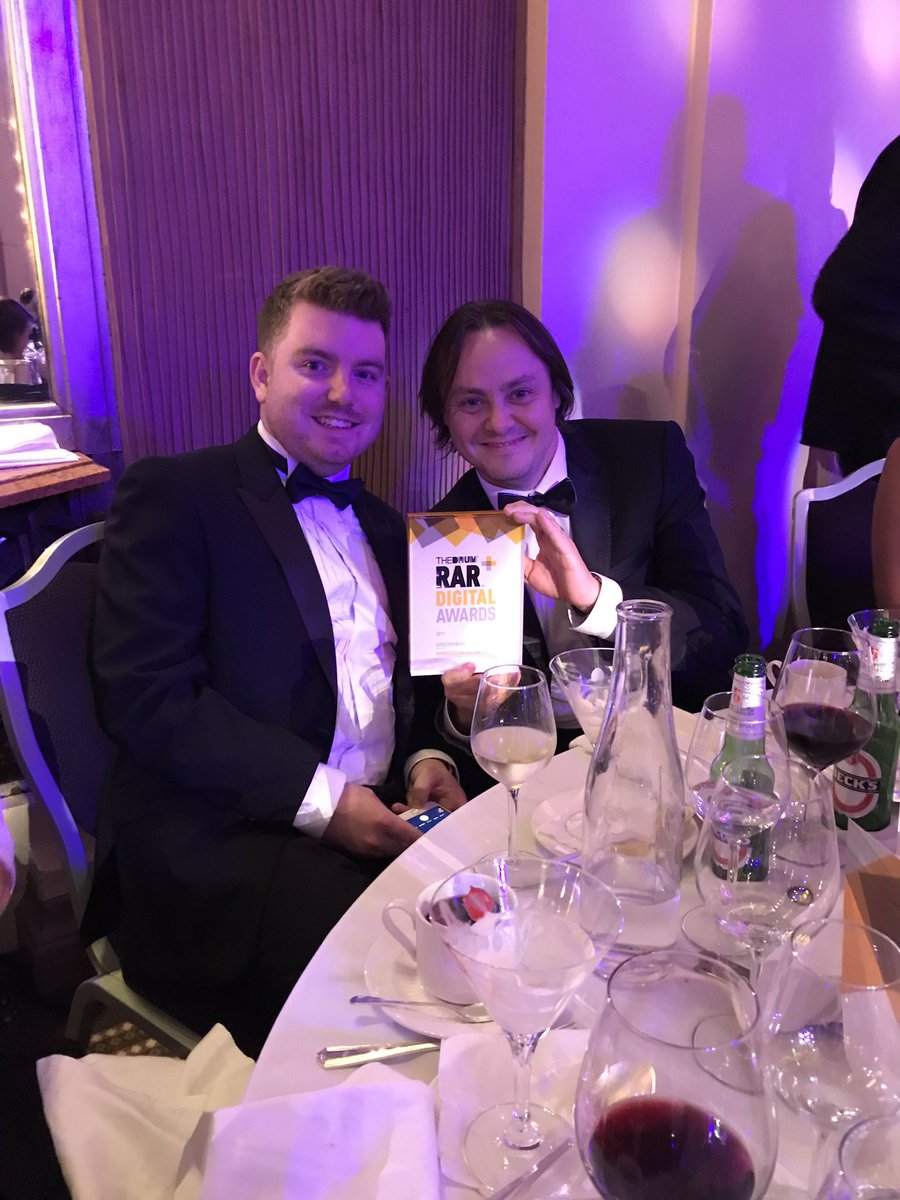 manifestoLondon's tweet image. We won for #effectiveness #RARDigitalAwards Matt and Simon rocking the award!