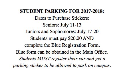 Buckhorn_High's tweet photo. STUDENT PARKING FOR 2017-2018.
@BHSBucks2020 @BHSBucks2019 @Buckhorn2018 https://t.co/8bhk2kiKOX
