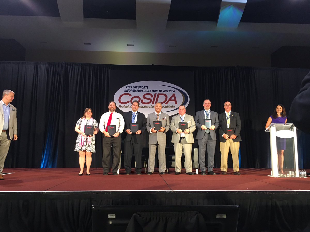 CollSportsComm's tweet photo. Such a distinguished group of professionals! Add up the years of experience in this group... @CoSIDAnews 25-Year Award recipients! #CoSIDA17 https://t.co/eIyd1fJ74R