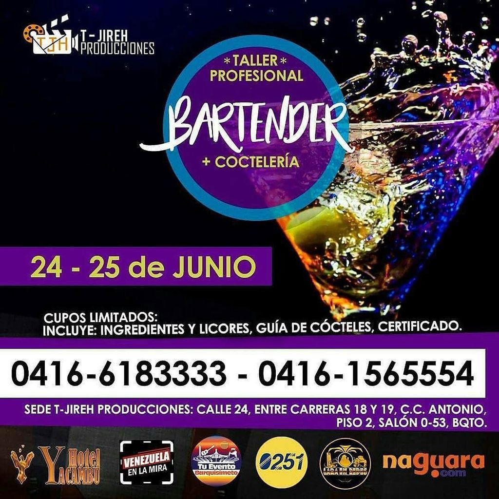 Bqto0251's tweet photo. #24jun en @tjirehproducciones: Aun hay cupos para aprender sobre coctelería y hacerte un barman certificado. No te… https://t.co/6WCeDLsxdH https://t.co/uCudjEKnAb