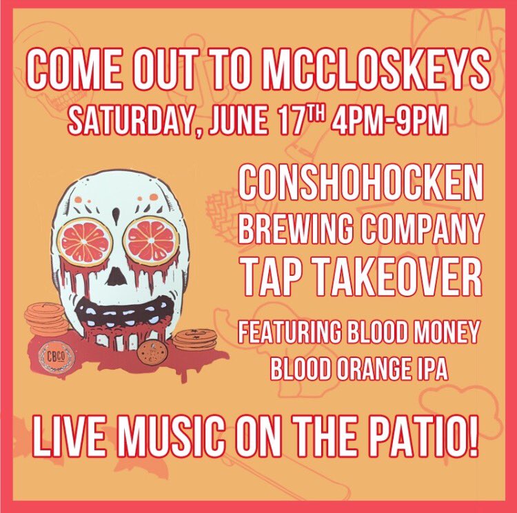 conshybrewing's tweet image. Join us at @McCloskeysTvrn in Ardmore on Saturday!  It's a Conshohocken Tap Takeover in the beer garden.  We will see you there!