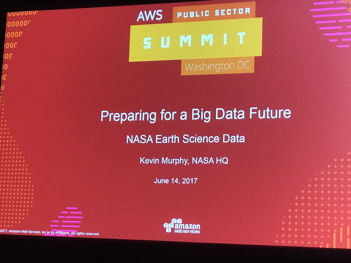 AWS_Gov's tweet photo. Kevin Murphy from @nasahq talks about how NASA collects, cleans&amp; delivers data to the public. #AWSPSSummit https://t.co/ud0Bnm7oIB