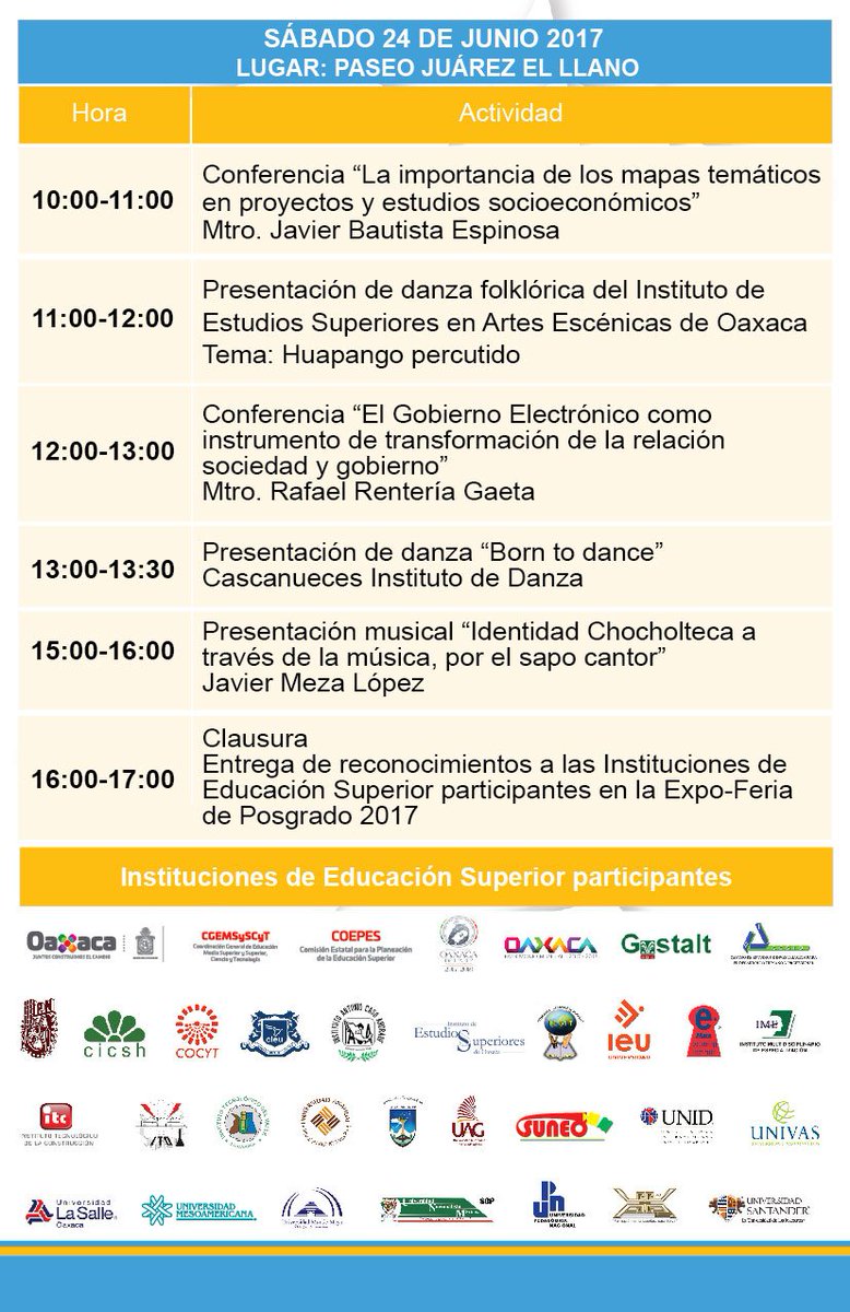 La Coordinación General te invita a la #ExpoFeriadePosgrado Oaxaca 2017 en Paseo Juárez el Llano los días 23 y 24 de junio, 10:00 hrs.