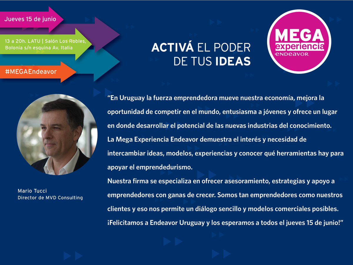 Endeavor_Uy's tweet photo. Gracias @MVDConsulting por apoyarnos a seguir inspirando y motivando para que crezca la cultura emprendedora en nuestro país #MEGAEndeavor https://t.co/YzfzySpJn1