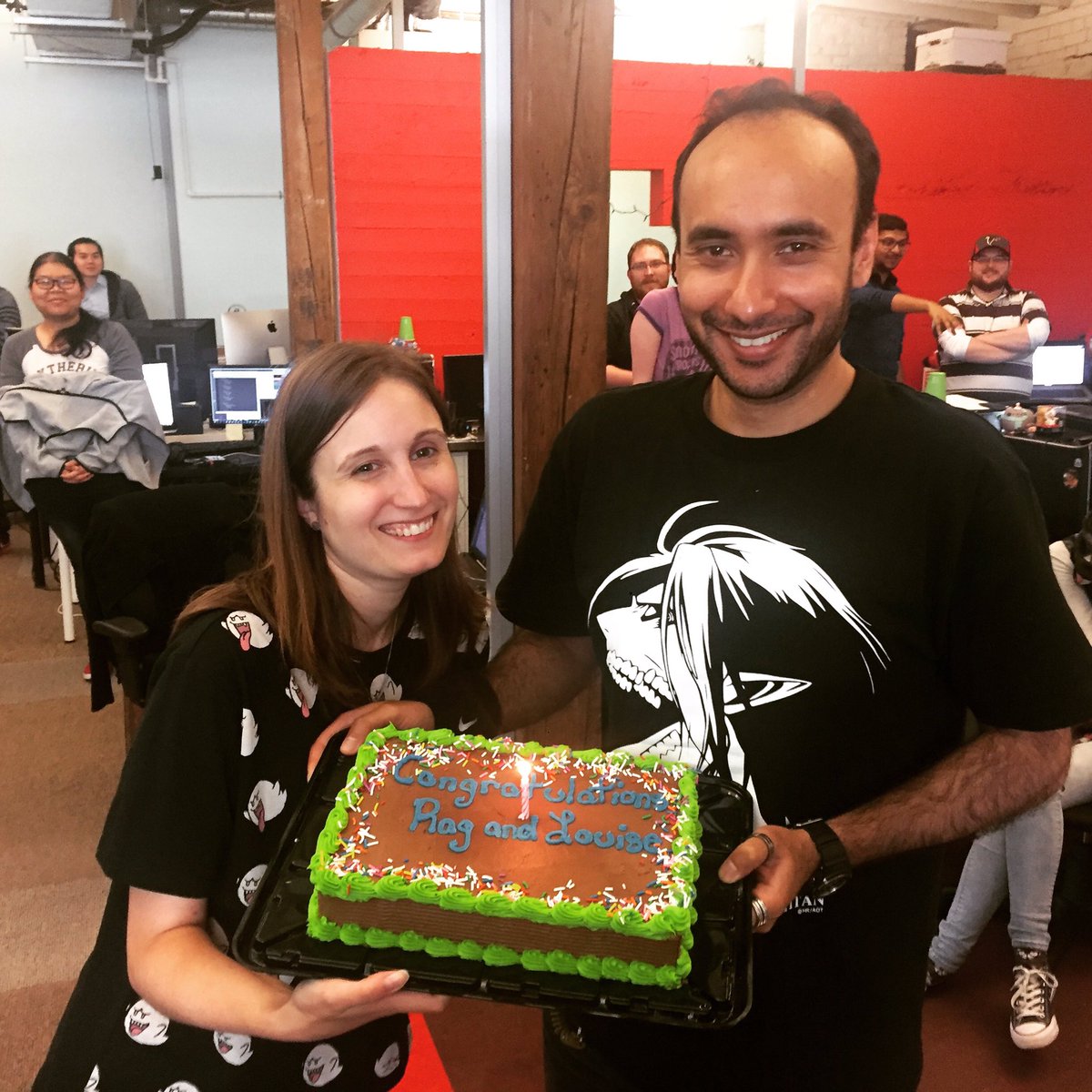 Other_Ocean's tweet photo. A little celebration in our studio today! Congrats to Rag &amp; Louise! #gettinghitched #gamerlove https://t.co/aAbuFfHwNo