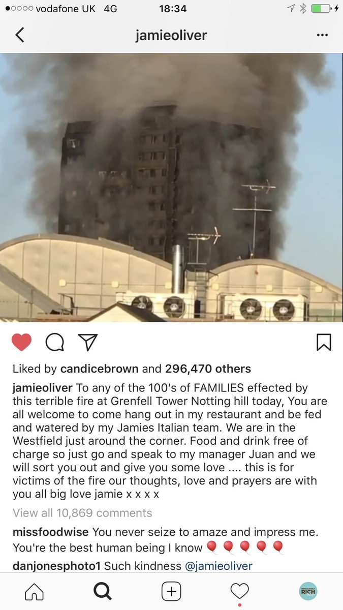 Alana_Spencer_'s tweet photo. What a lovely thing to do @jamieoliver ❤️ my thoughts are with those affected. https://t.co/bXi2Zv9KTl