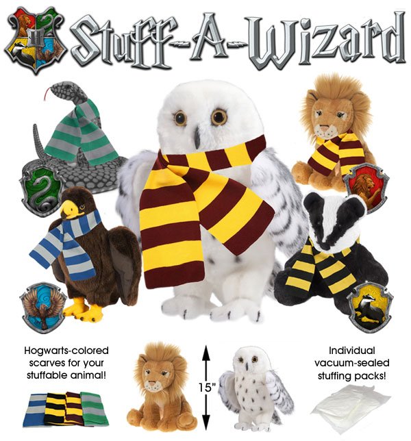 CollegeAgency's tweet photo. Excited to announce our  Harry Potter-themed, Stuff-A-Wizard program! 15" stuffable critters from each Hogwarts House with matching scarves! https://t.co/zILOGAEV3F