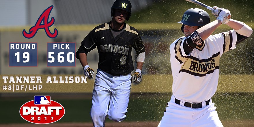 WMUBroncos's tweet photo. Congratulations to @WMUBaseball's Tanner Allison!! The junior was just drafted in the 19th round by the @Braves #WeWillReign #MLBDraft2017 https://t.co/xSjJukvddY