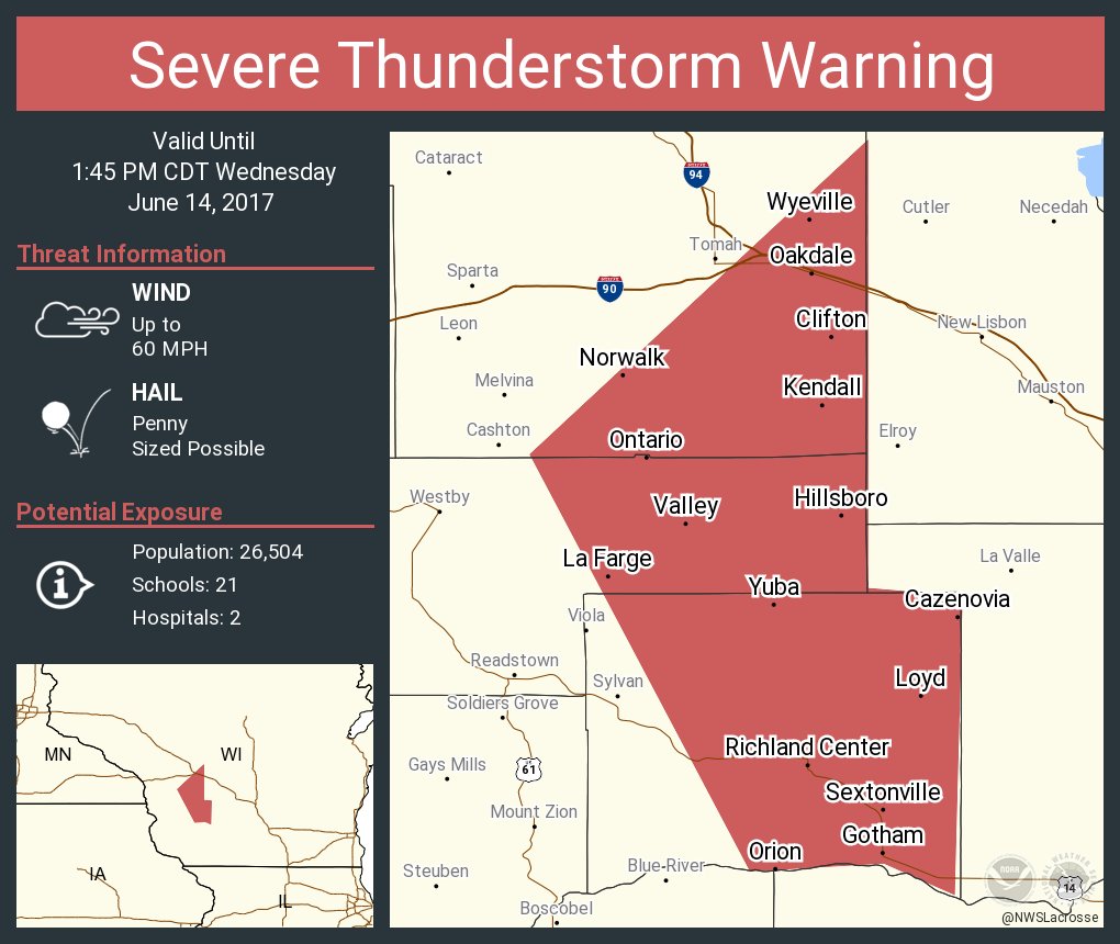 NWS La Crosse on Twitter "Severe Thunderstorm Warning including