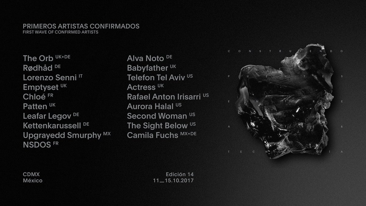 MUTEKMX's tweet image. Esta es la primer ola de confirmaciones para la Edición 14 de MUTEK.MX
Más información: mutek.mx/2017 
#MUTEKCDMX #MUTEKxHENNESSY