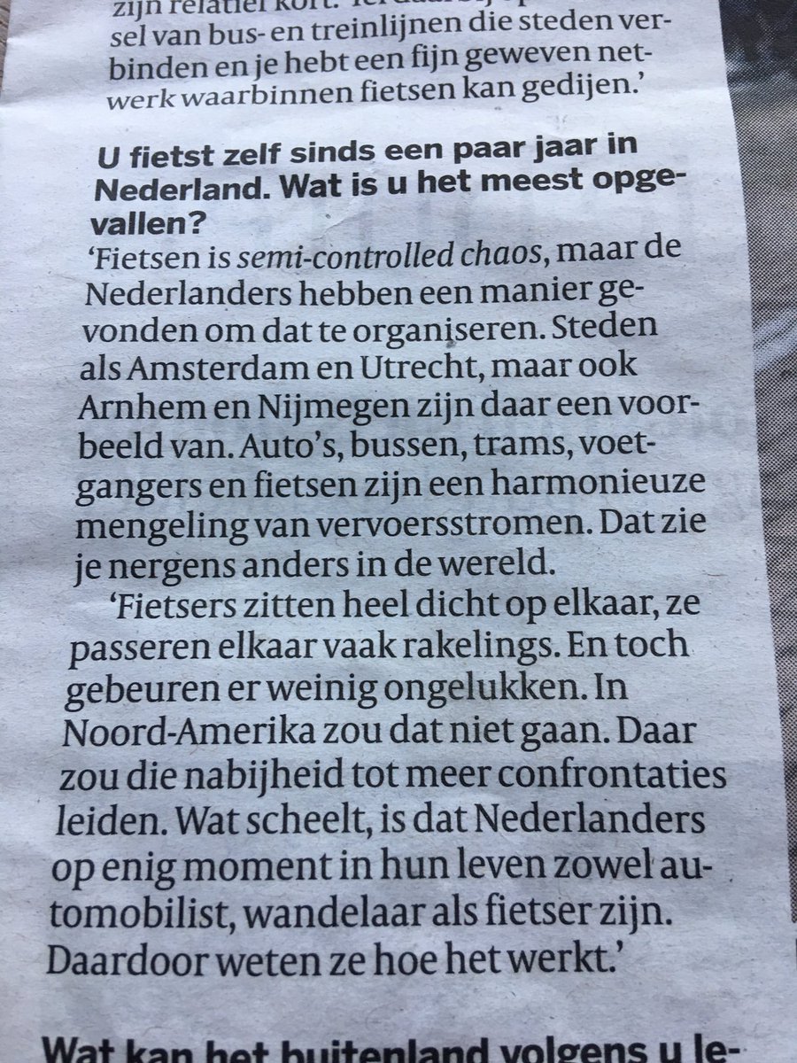 Fietsen is semi controlled chaos. Hoe harmonieus het fietsverkeer in steden is. Volgens <a href="/KevinJKrizek/">Kevin J. Krizek</a> #volkskrant