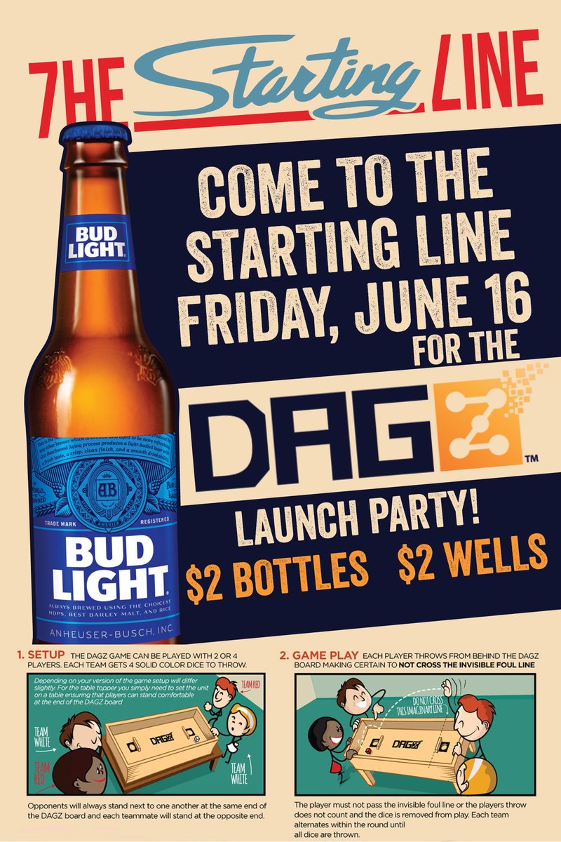 7heStartingLine's tweet image. THIS FRIDAY!!! Come and try out the new bar game #DAGZ!!! It's like bags but indoors and smaller.