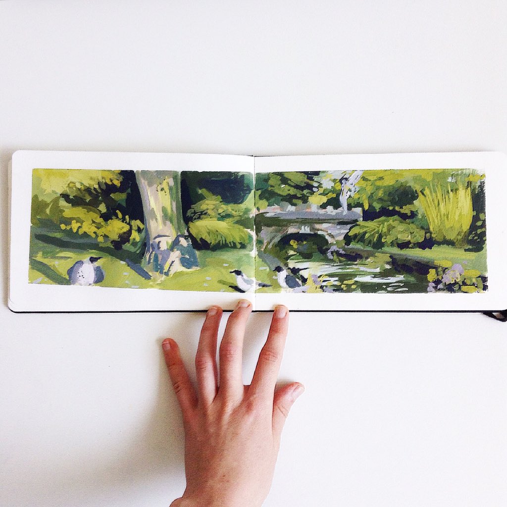 izlesou's tweet photo. Sunny picnic in a park yesterday #gouache #sketch #sketchbook https://t.co/mcXkfwFdnU