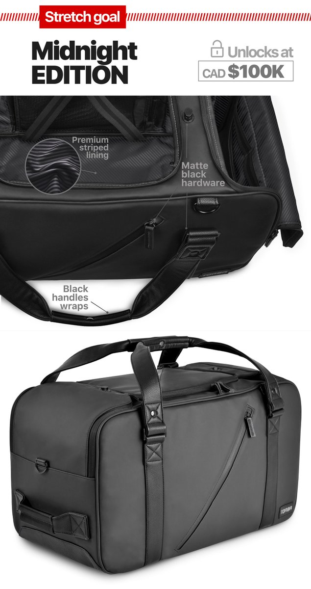 ez_duffle's tweet photo. We have announced the ALL BLACK #MidnightEdition of #ez_duffle as our @kickstarter #StretchGoal Share to help us UNLOCK it sooner! 🙏😃 https://t.co/TcwZfHKGf2