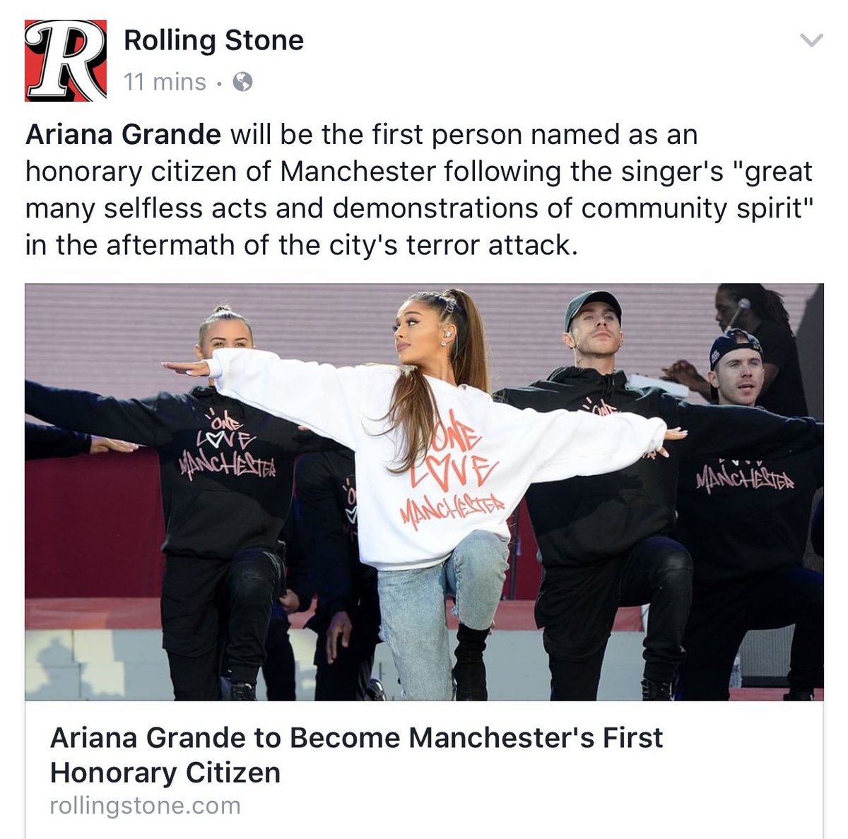 GrandeTourNews's tweet photo. According to Rolling Stone: @ArianaGrande will be the first person named as an honorary citizen of Manchester! We are so proud! https://t.co/DCo3NEq69W