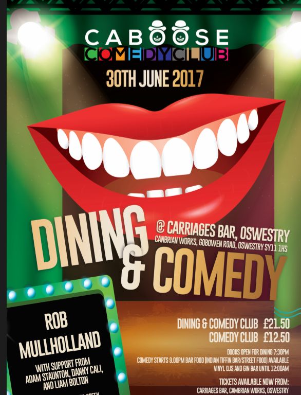 CabooseComedy's tweet photo. @oswestryhour Line up fpr 30th June @CabooseComedy Club at @carriagesbar https://t.co/YgtpFzX5KV