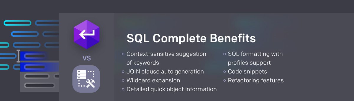 DevartSoftware's tweet image. Smart Code Completion and SQL Formatting - #dbForge SQL Complete buff.ly/2tltGup #SQLComplete #SQLFormatter #CodeCompletion