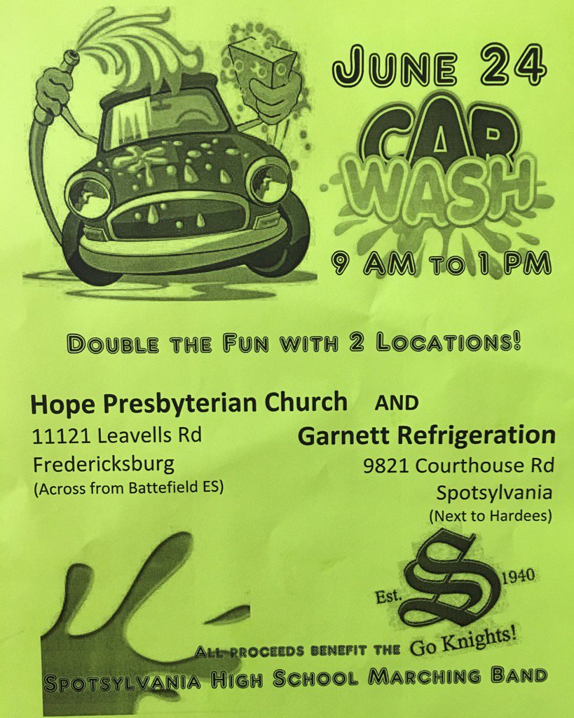 SpotsyPrincipal's tweet photo. Marching Knights car wash June 24- 2 locations 9am- 1pm. https://t.co/sya5Yubax1