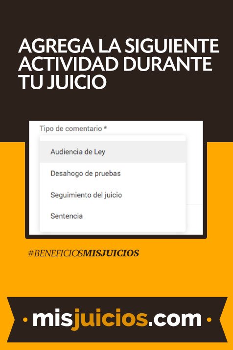 misjuicios_com's tweet photo. ¿Qué actividad sigue en mi juicio? Te hacemos las cosas más fáciles para que disfrutes tu tiempo. #MisJuicios #Abogados #SoftwareAbogados https://t.co/CrI1N4p6cE