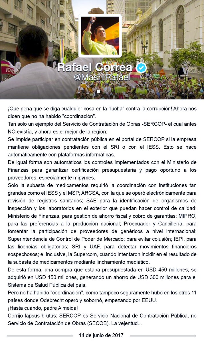 SERCOPec's tweet photo. "El Servicio de Nacional de Contratación Pública -#Sercop- el cual antes NO existía, ahora es el mejor de la región", @MashiRafael https://t.co/porkzwbXsS