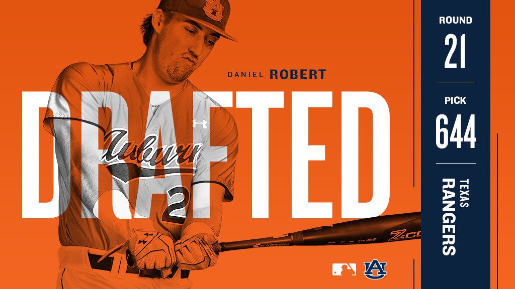 AuburnBaseball's tweet photo. Congrats @D_Rob_20 on being selected by the @Rangers in the 21st round of the @MLBDraft!

#WarEagle https://t.co/F6kJZuis1P