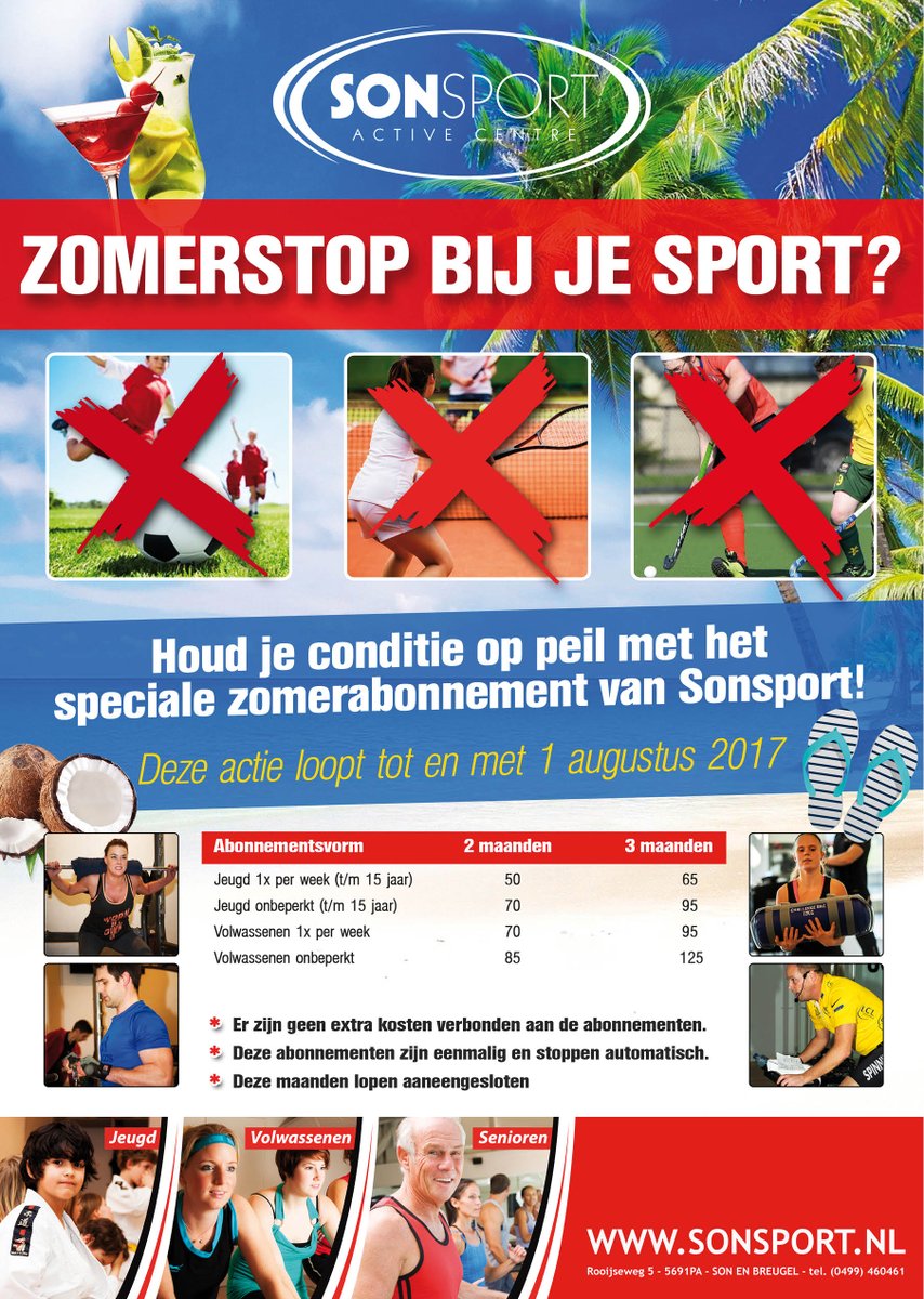 De hele zomer je #conditie op peil houden voor het komende seizoen, of trainen voor je #summerbody met het zomerabonnement van #sonsport